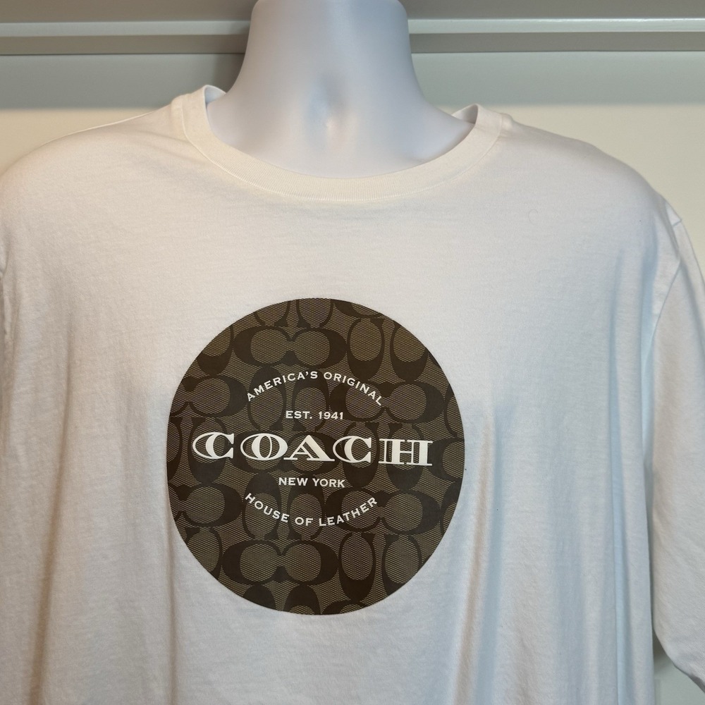 Coach Men's T-Shirt 2XL White Signature Logo Short Sleeve 100% Cotton - Picture 2 of 13